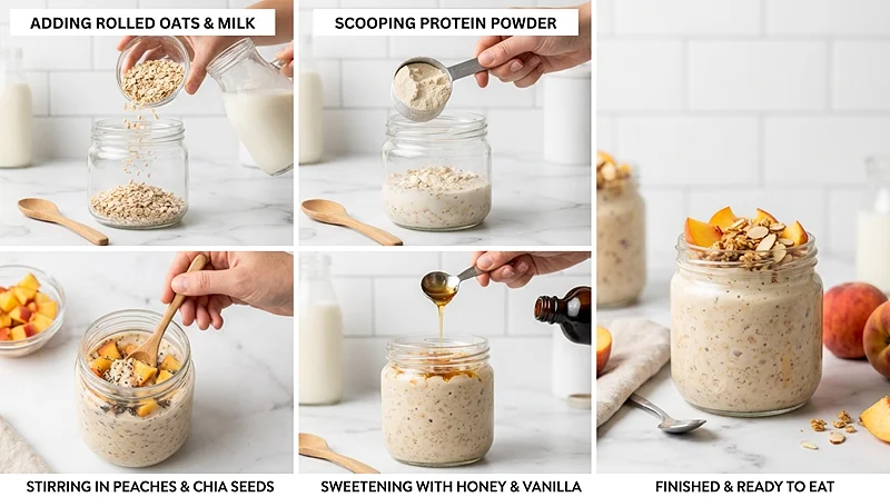High Protein Peach Overnight Oats 3 Protein Oatmeal