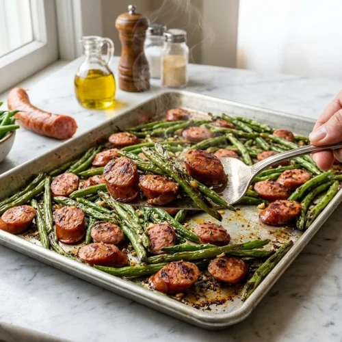 Sheet Pan Sausage and Green Beans