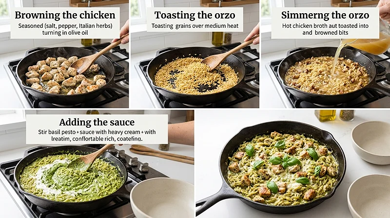 Pesto Chicken Orzo 3 creamy pesto chicken