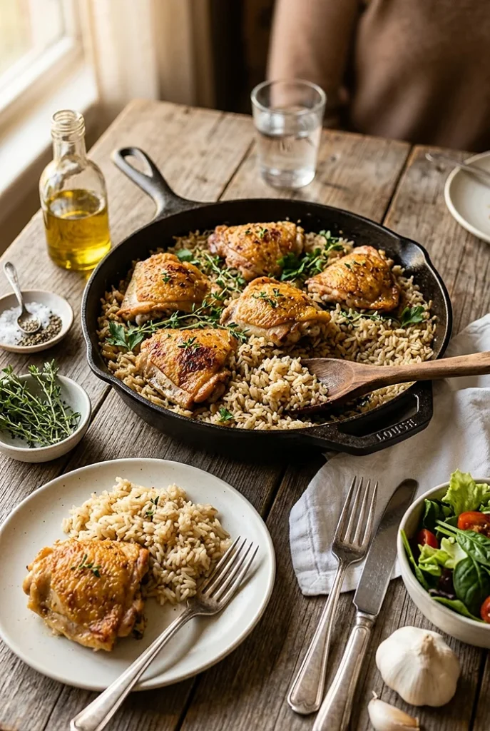 One Pan Garlic Chicken and Rice 4 family dinner idea