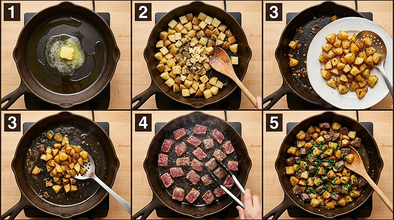 Garlic Butter Steak Bites with Potatoes 3 garlic butter potatoes