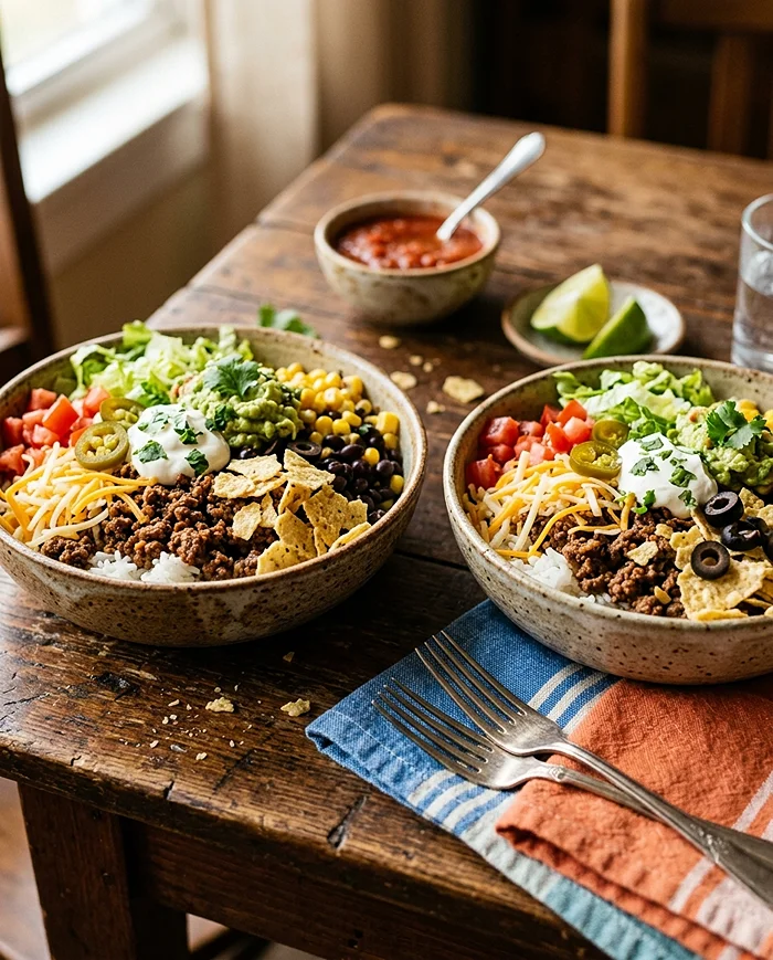 ground beef taco rice bowl