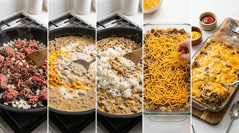 Cheeseburger Rice Casserole 3 hamburger rice bake