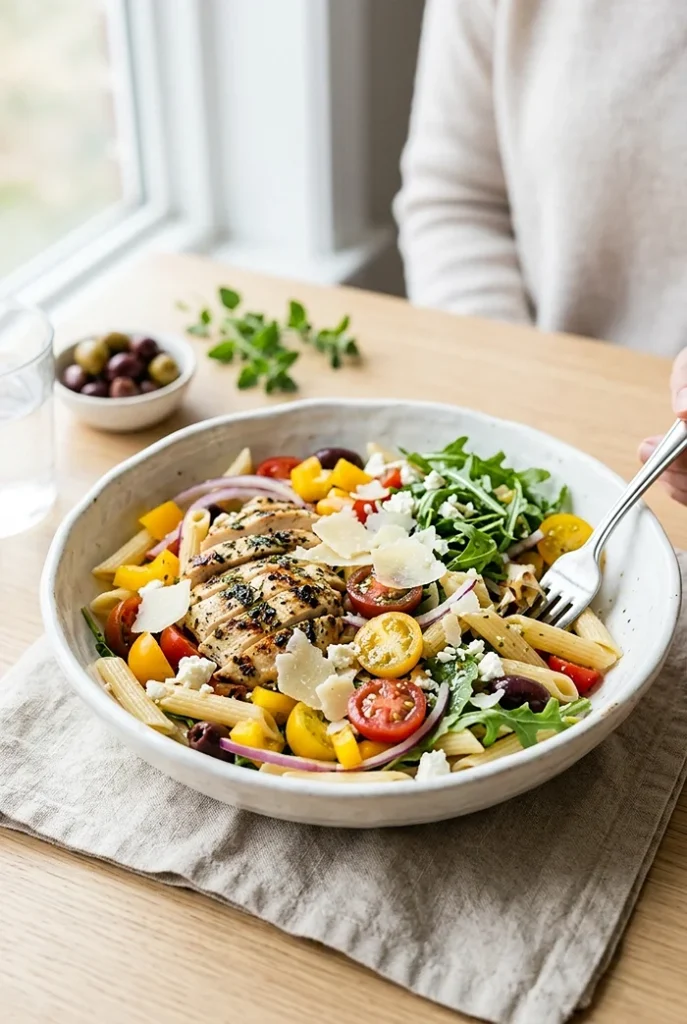 High Protein Pasta Salad with Chicken 4 healthy summer lunch