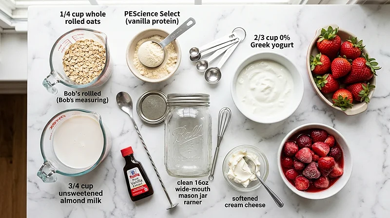 High Protein Strawberry Cheesecake Oats 2 high protein overnight oats