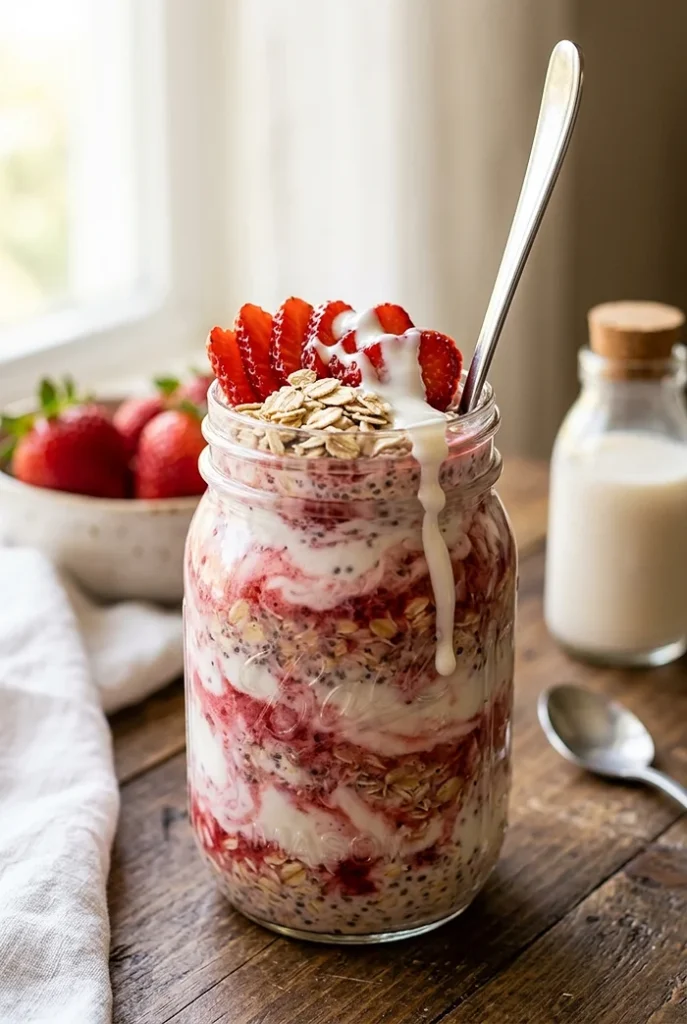 High Protein Strawberry Cheesecake Oats 4 protein breakfast meal prep
