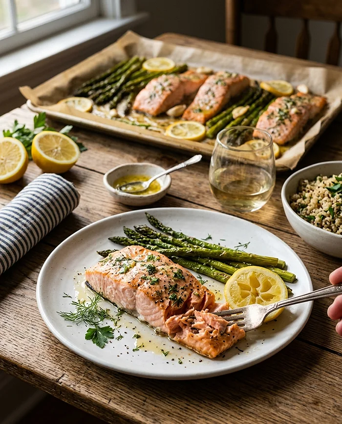Sheet Pan Garlic Butter Salmon and Asparagus 4 roasted asparagus