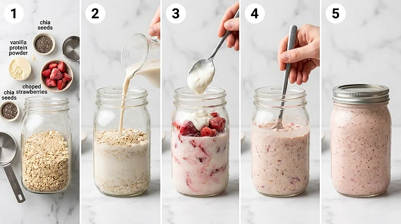 High Protein Strawberry Cheesecake Oats 3 strawberry cheesecake oats