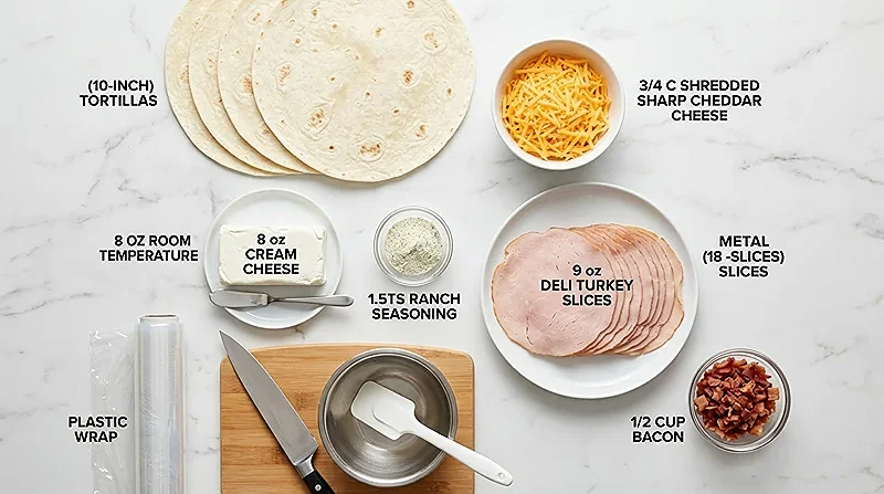 Turkey Bacon Ranch Pinwheels 2 tortilla pinwheels with turkey cheese ranch