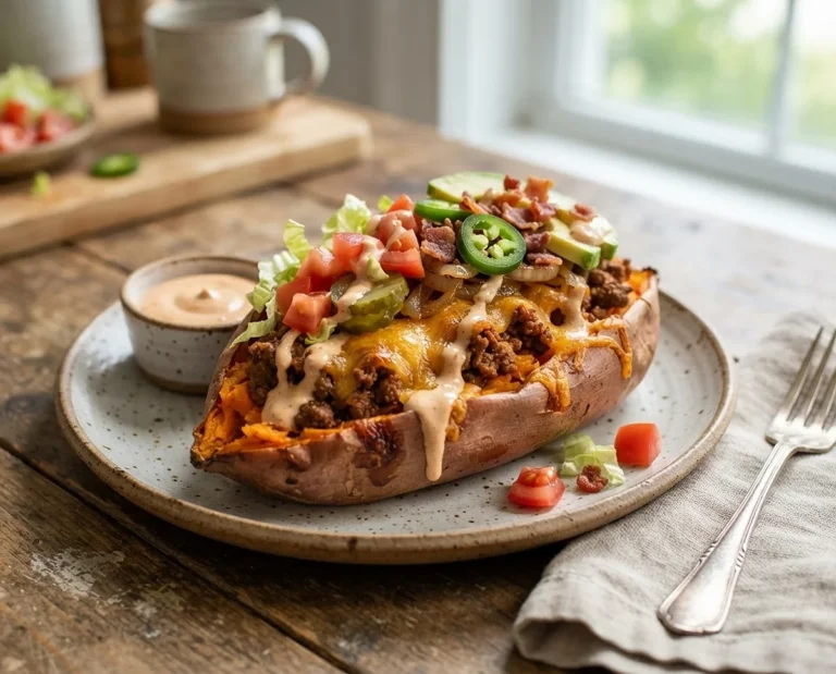 Cheeseburger Stuffed Sweet Potatoes