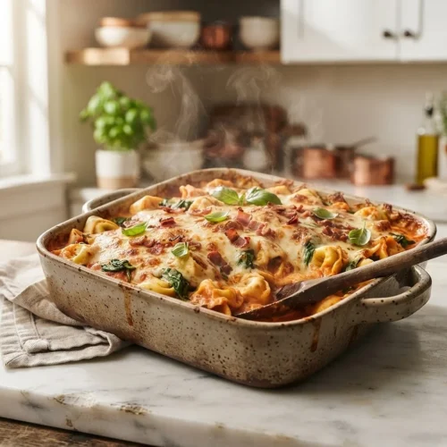 Cheesy Baked Tortellini with Spinach