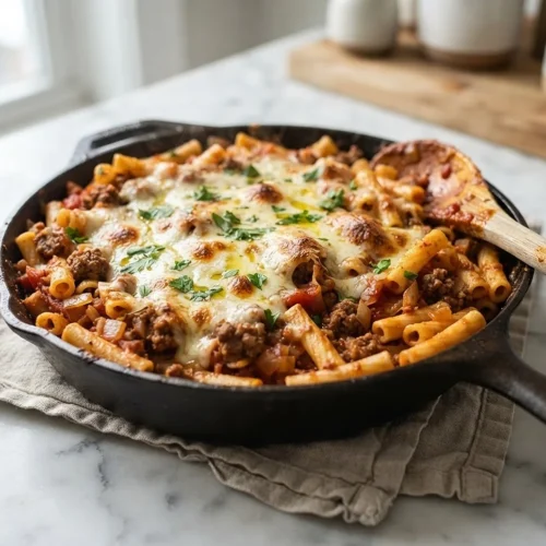 Cheesy Ground Beef Pasta Skillet