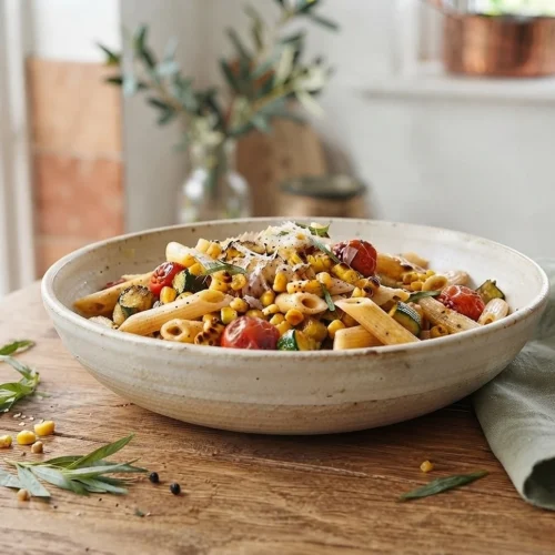 Corn and Zucchini Pasta