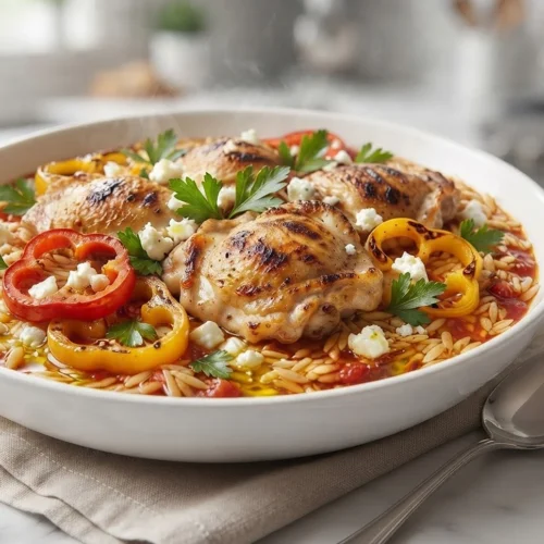 Mediterranean Orzo Chicken Bake