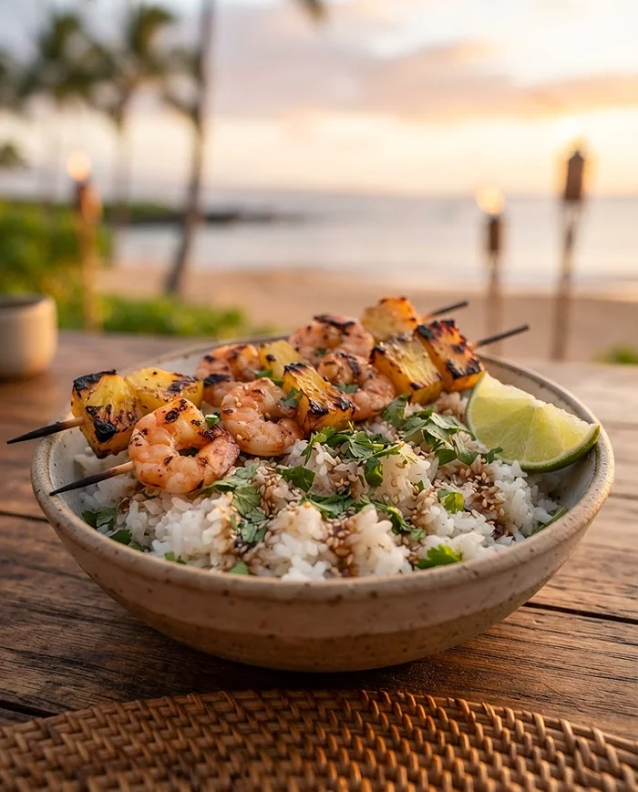 Pineapple Skewers with Coconut Rice
