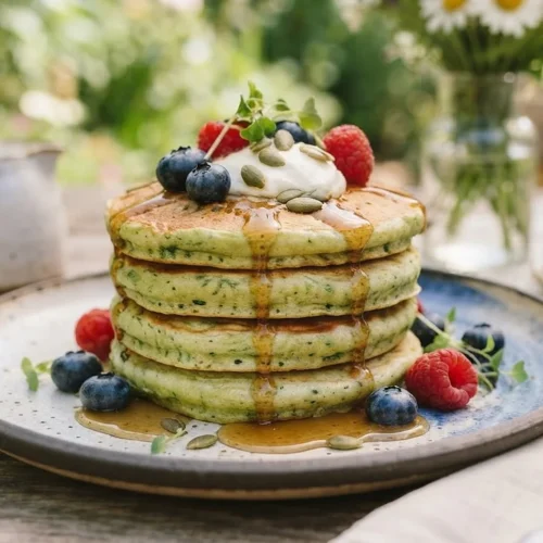 Spinach Cottage Cheese Oat Pancakes