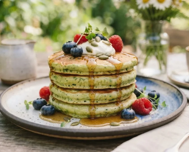 Spinach Cottage Cheese Oat Pancakes