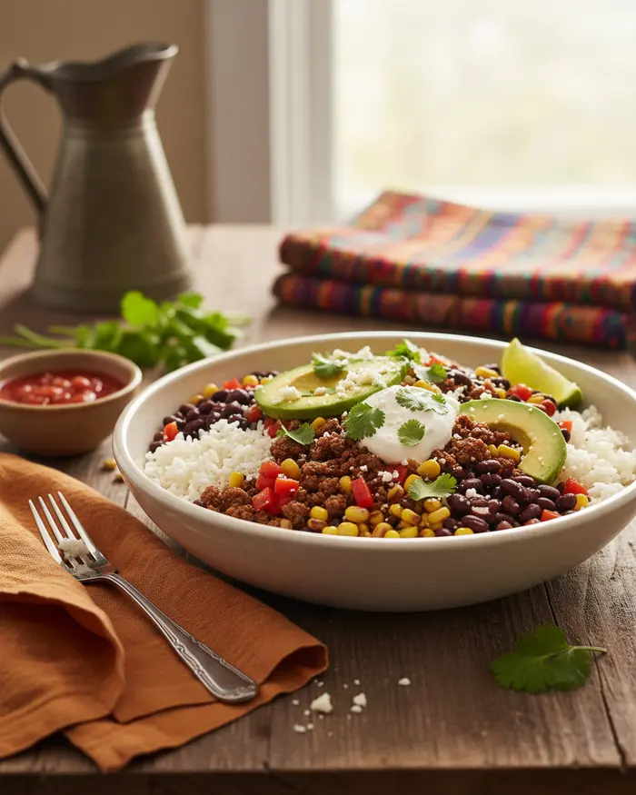 Burrito Bowls & Enchiladas serving suggestion