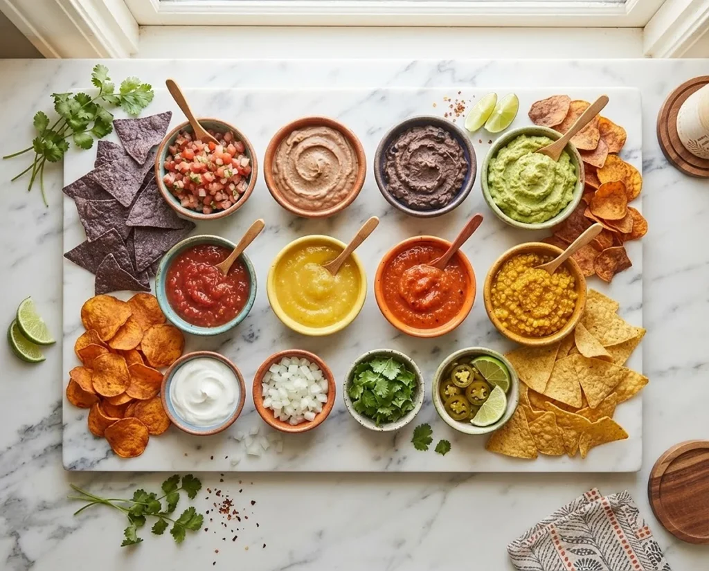 Salsa Board with Tortilla Chips 2 easy snacks appetizer recipes