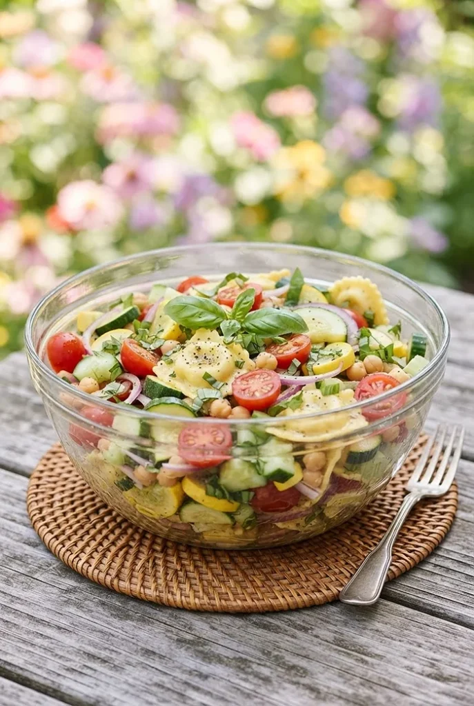 Summer Garden Ravioli Salad 4 garden vegetable salad