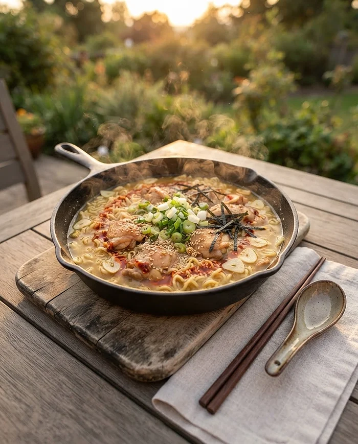 Garlic Butter Chicken Ramen Skillet 4 garlic butter chicken