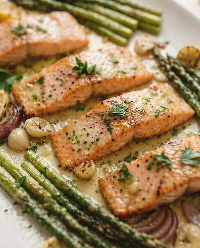 Garlic Butter Salmon & Asparagus Sheet Pan 4 healthy family dinners