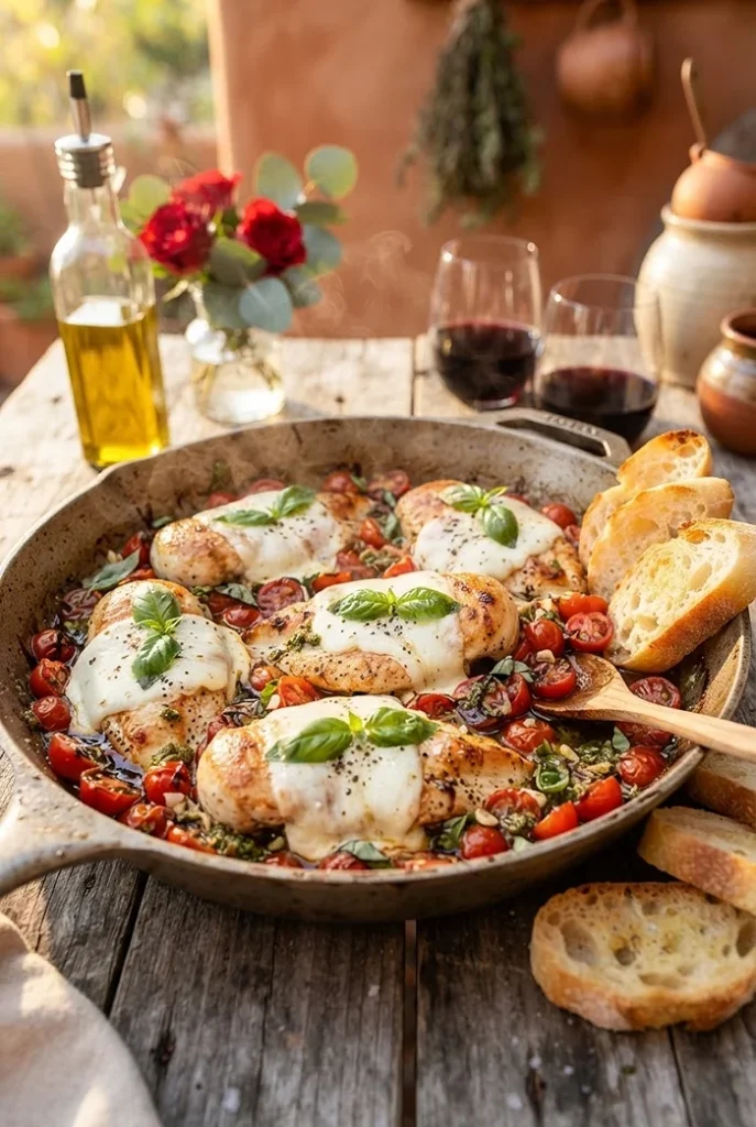 No-Oven Caprese Chicken Skillet 4 no oven summer dinners