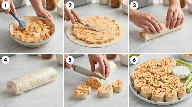 Buffalo Chicken Roll Ups 3 spicy party snack