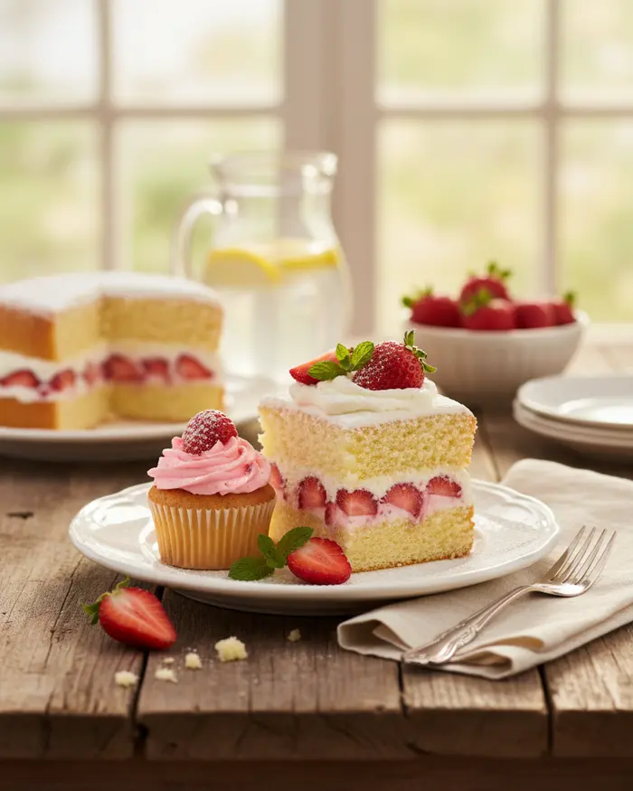Strawberry Cakes & Cupcakes 8 Strawberry Cakes & Cupcakes serving suggestion
