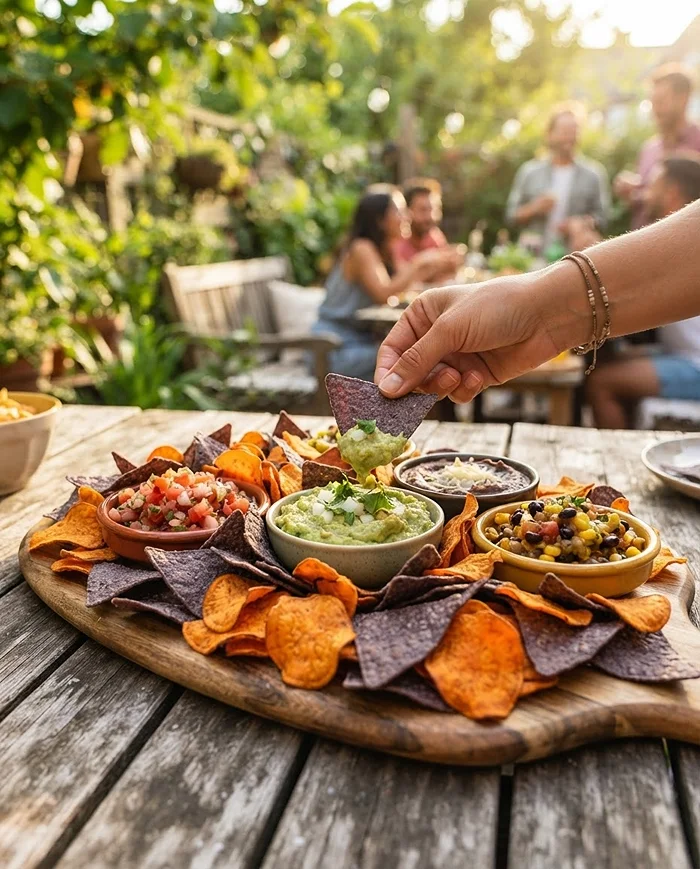 Salsa Board with Tortilla Chips 4 tortilla chips and salsa